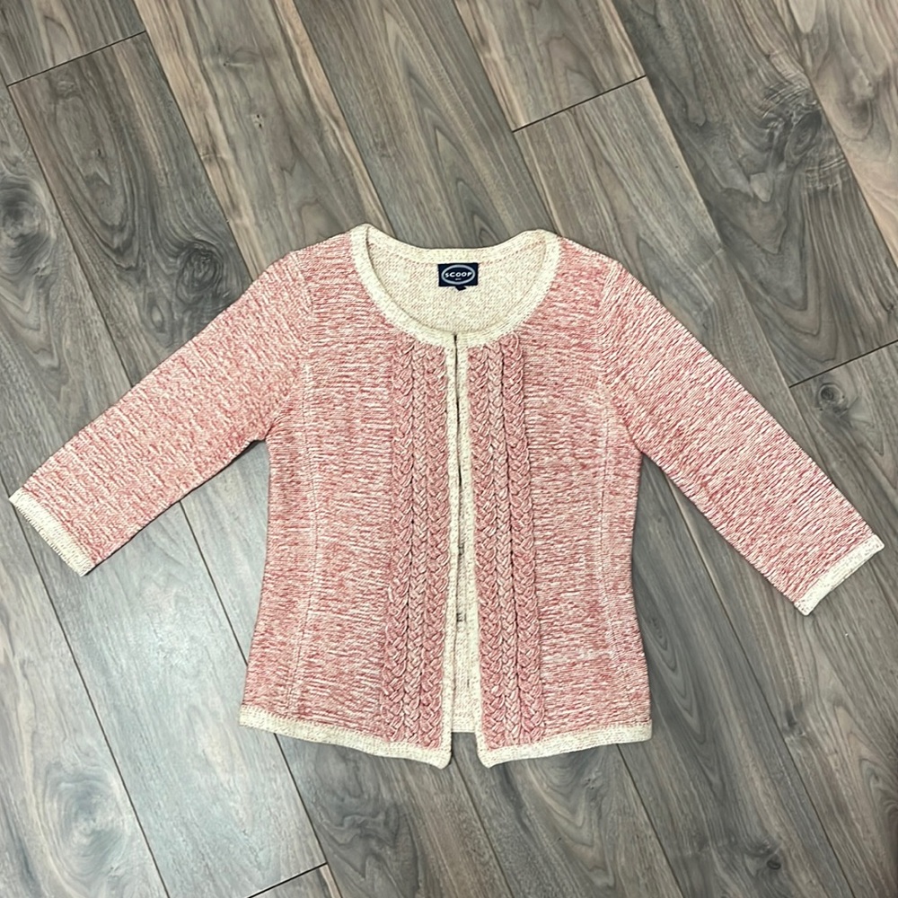 Scoop NYC Red and White Knit Cardigan